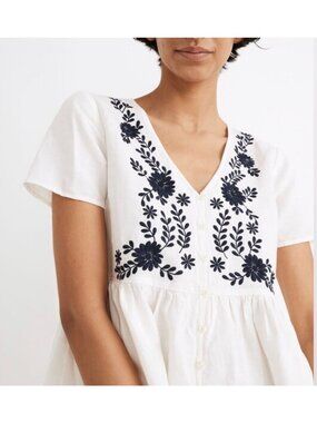 Madewell Size Small P Embroidered Linen Blend Alexandra Button Front Mini Dress